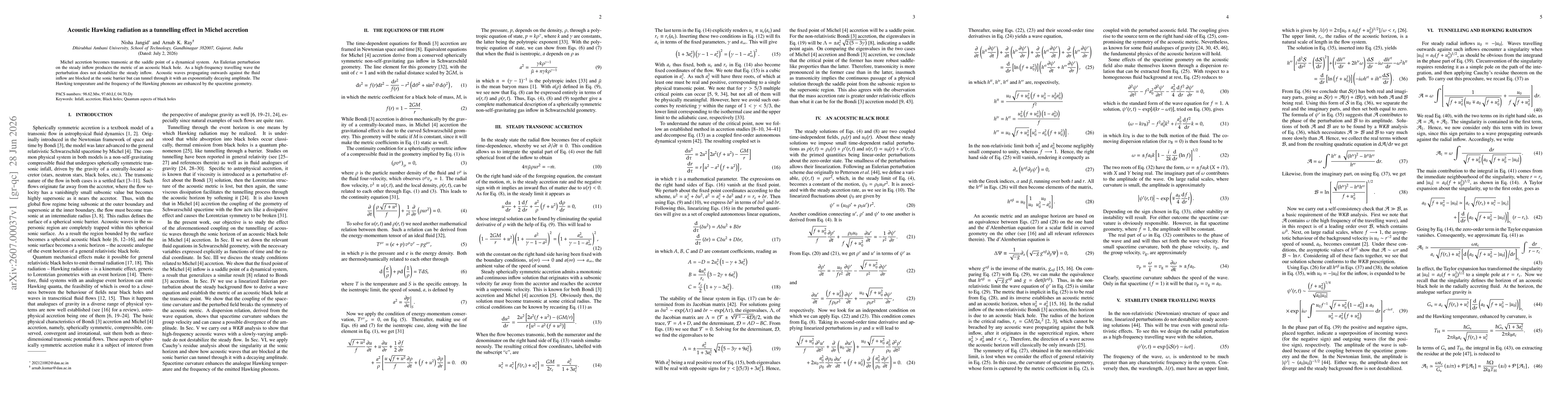 Thumbnail for Acoustic Hawking radiation as a tunnelling effect in Michel accretion