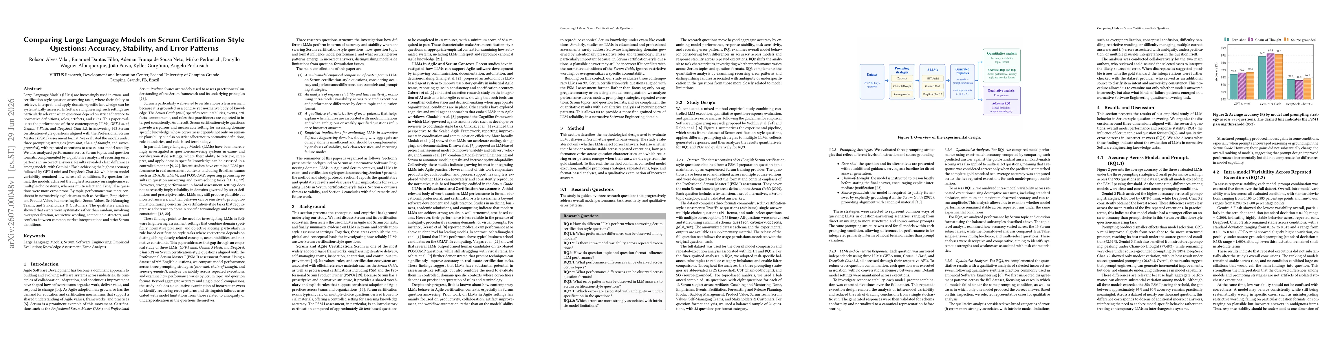 Thumbnail for Comparing Large Language Models on Scrum Certification-Style Questions: Accuracy, Stability, and Error Patterns