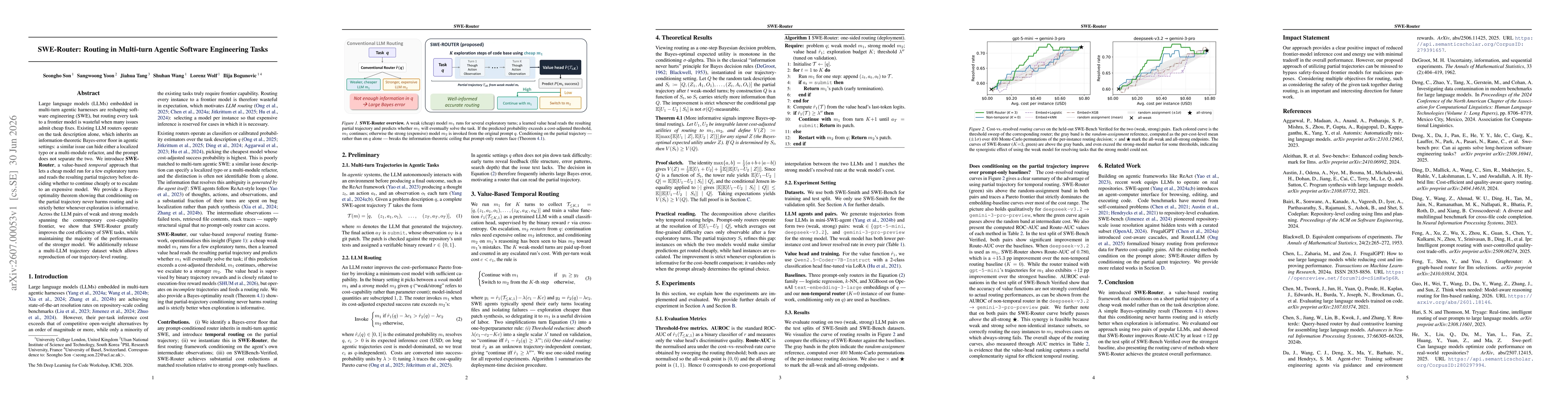Thumbnail for SWE-Router: Routing in Multi-turn Agentic Software Engineering Tasks