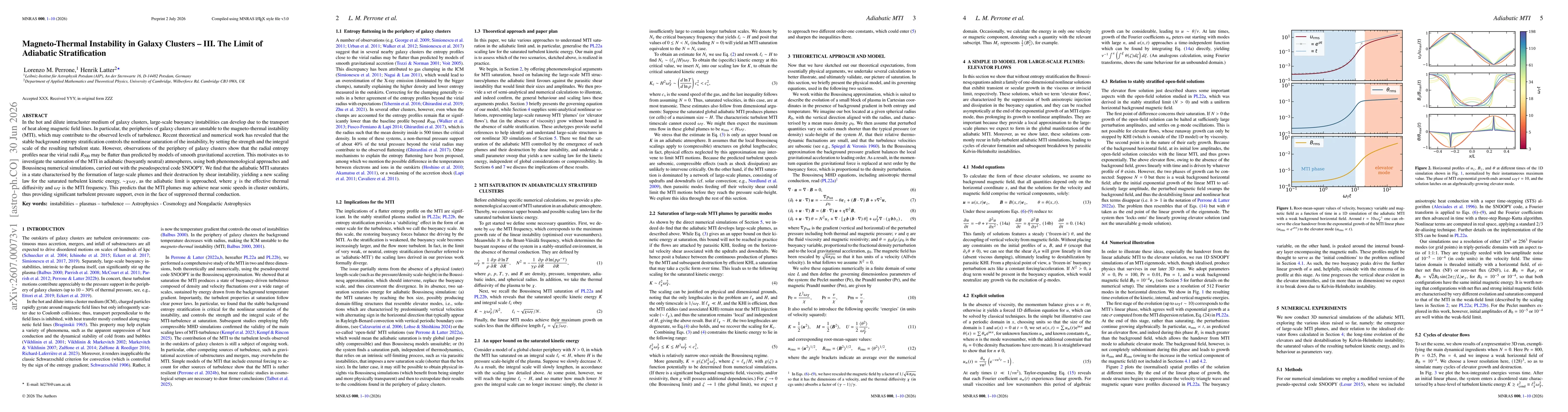 Thumbnail for Magneto-Thermal Instability in Galaxy Clusters -- III. The Limit of Adiabatic Stratification