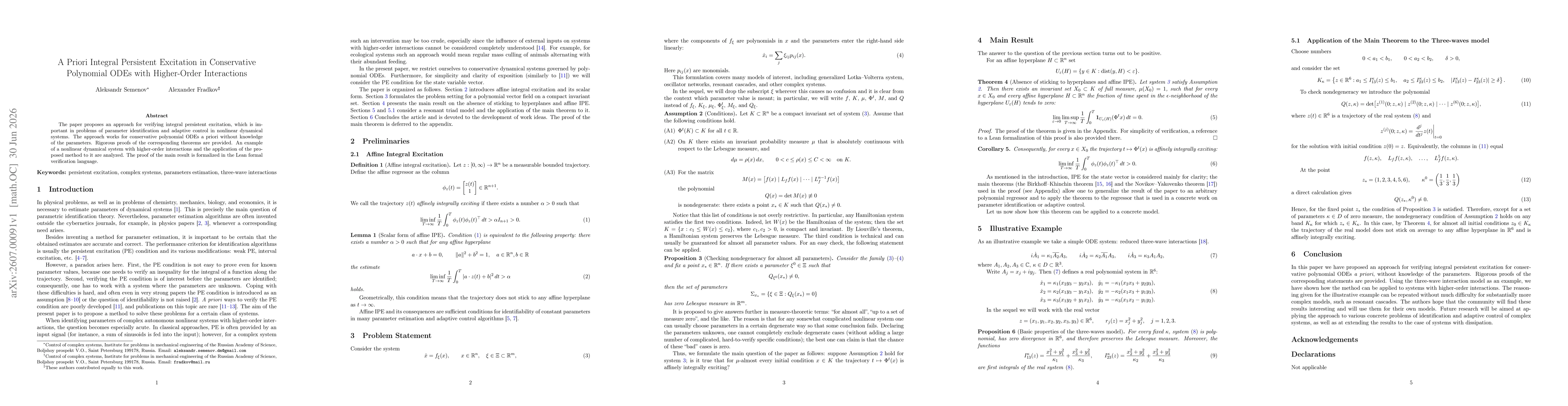 Thumbnail for A Priori Integral Persistent Excitation in Conservative Polynomial ODEs with Higher-Order Interactions