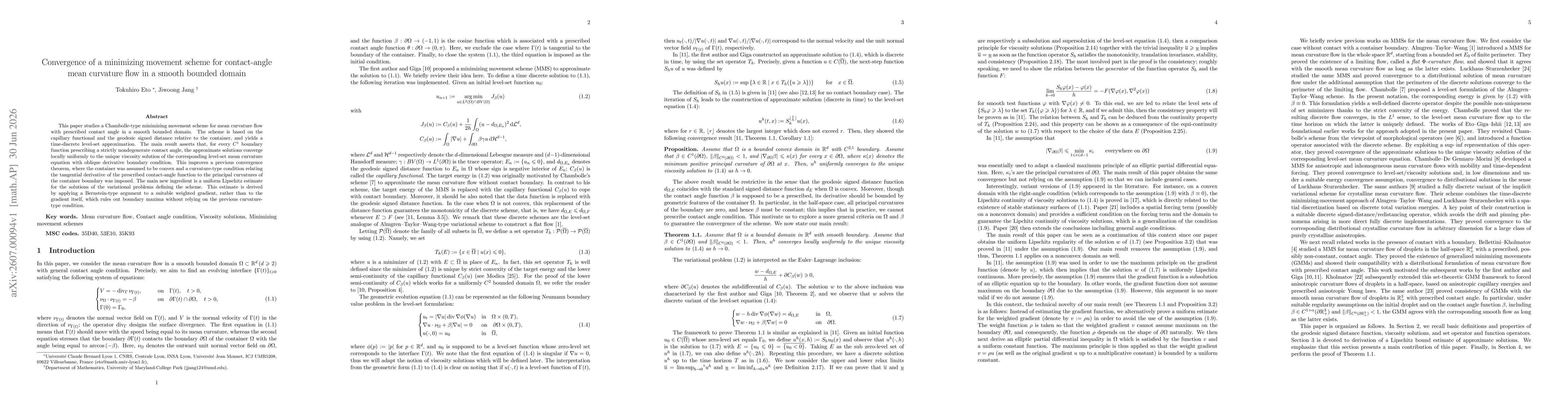 Thumbnail for Convergence of a minimizing movement scheme for contact-angle mean curvature flow in a smooth bounded domain