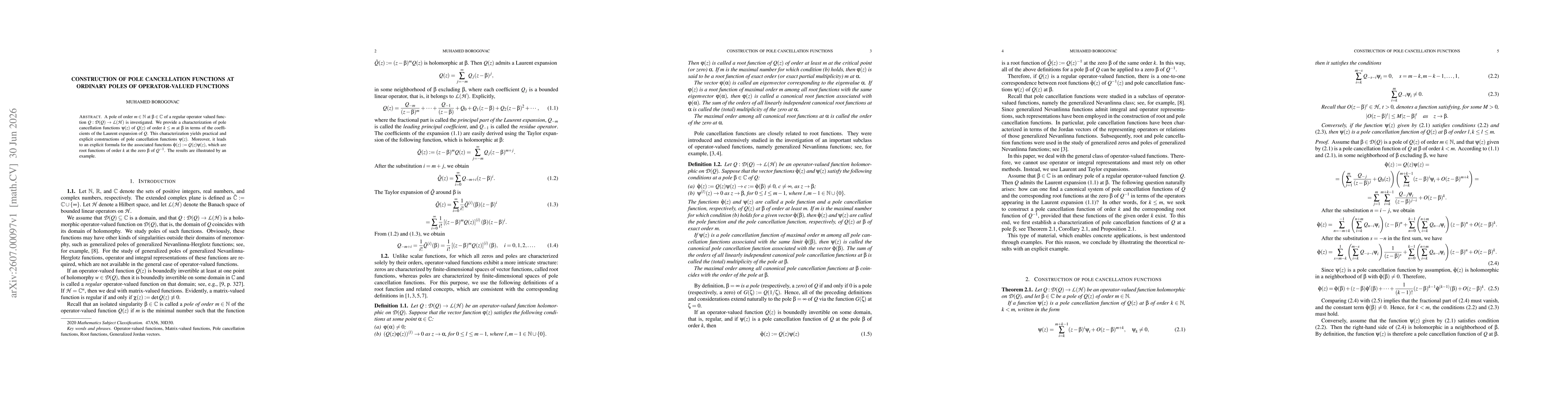 Thumbnail for Construction of Pole Cancellation Functions at Ordinary Poles of Operator-Valued Functions