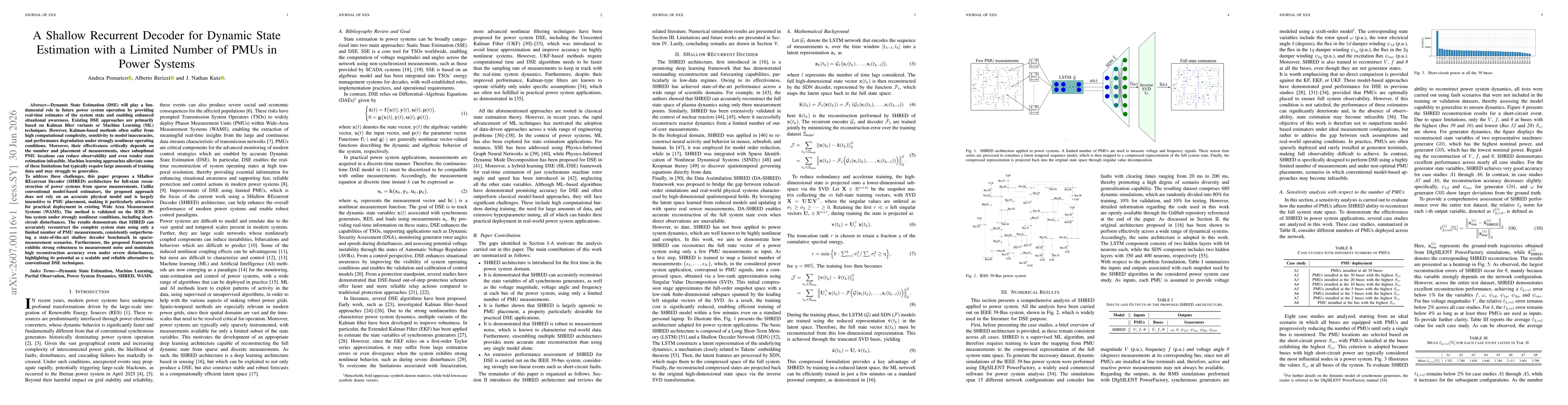 Thumbnail for A Shallow Recurrent Decoder for Dynamic State Estimation with a Limited Number of PMUs in Power Systems
