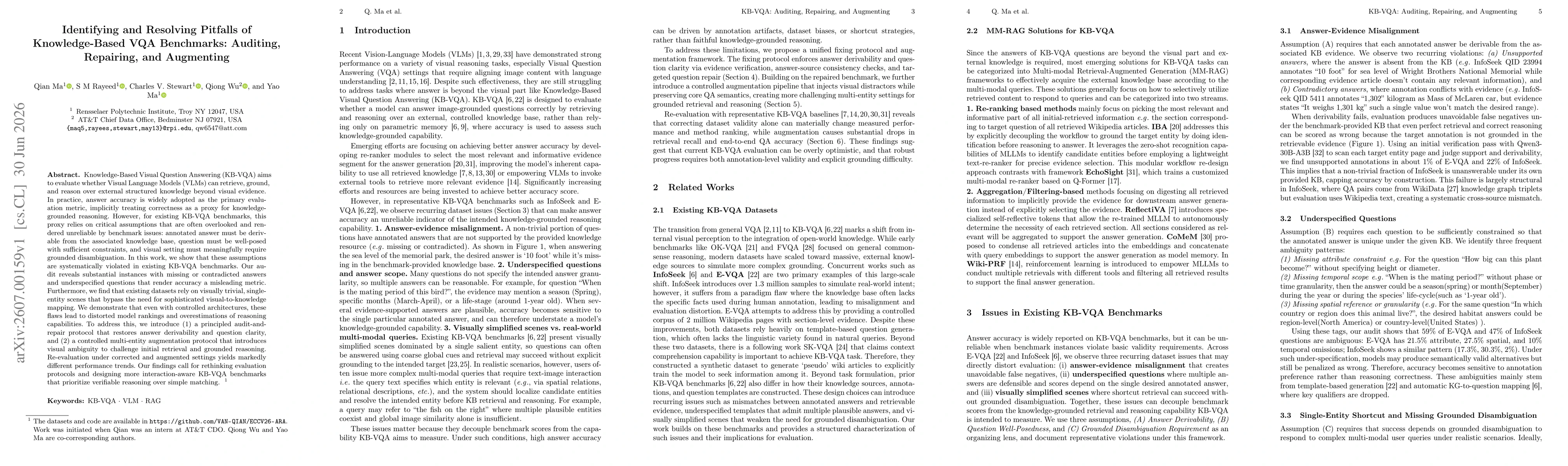 Thumbnail for Identifying and Resolving Pitfalls of Knowledge-Based VQA Benchmarks: Auditing, Repairing, and Augmenting