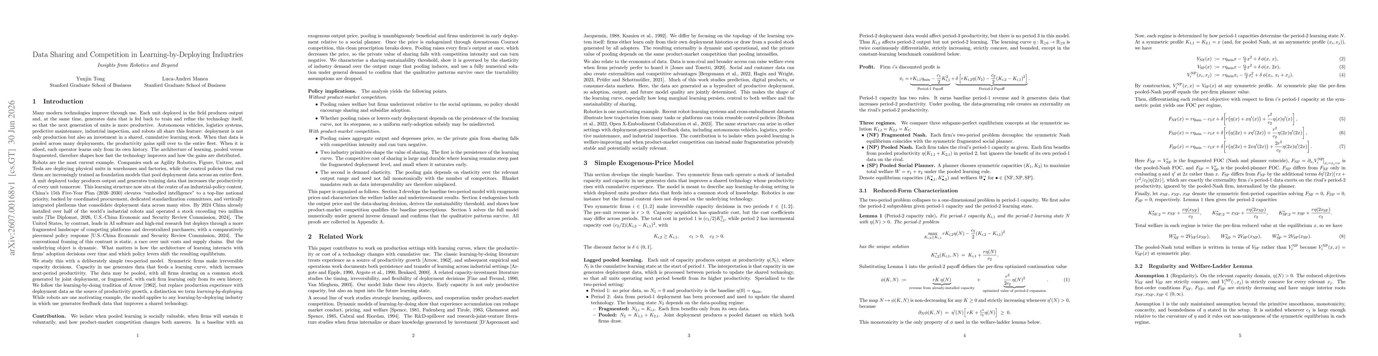 Thumbnail for Data Sharing and Competition in Learning-by-Deploying Industries: Insights from Robotics and Beyond