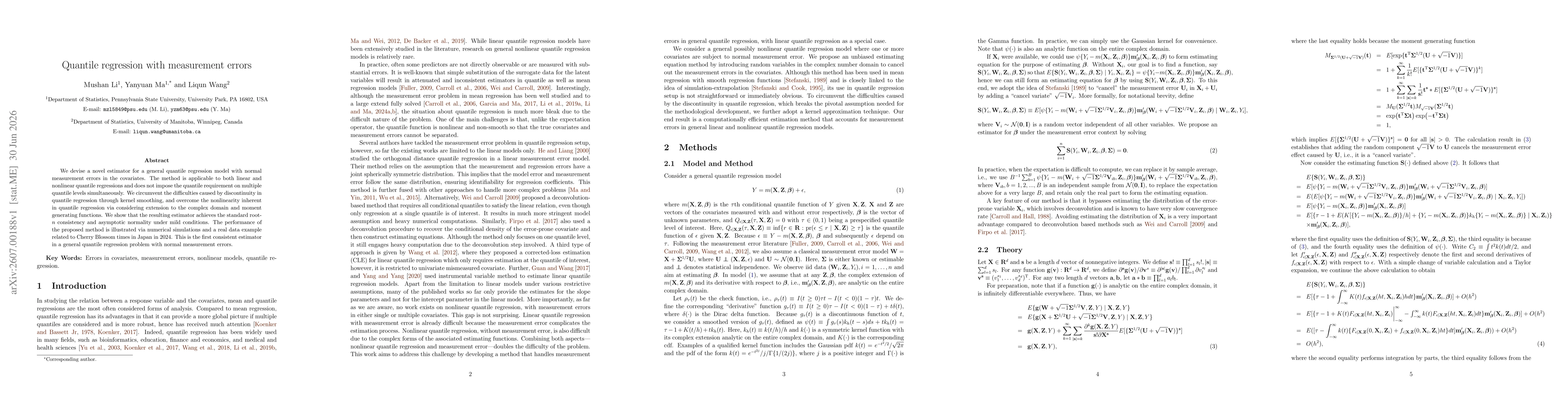 Thumbnail for Quantile regression with measurement errors