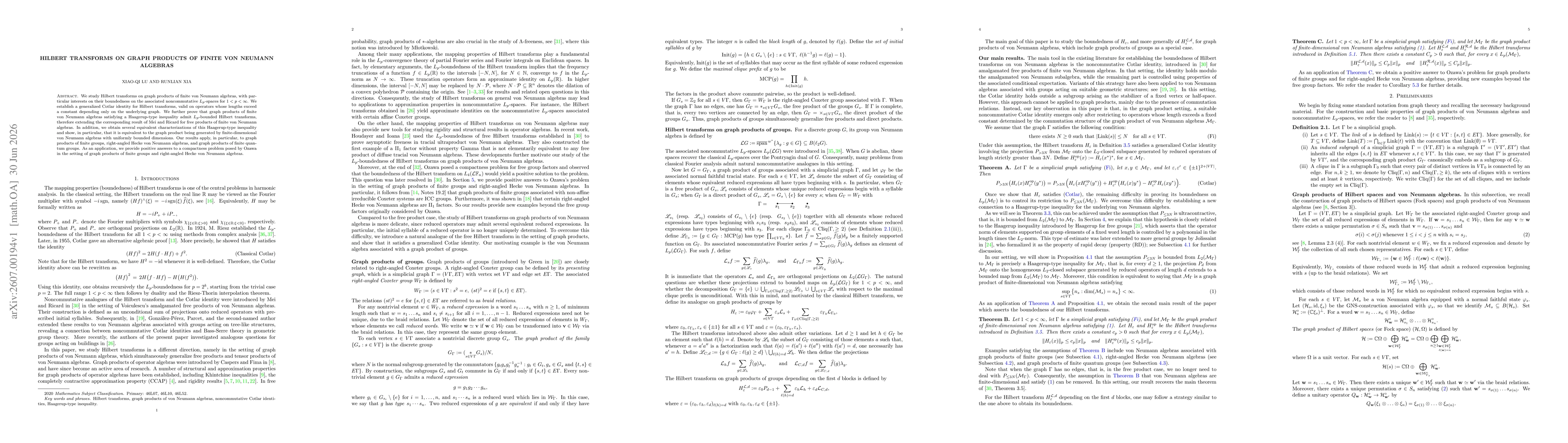 Thumbnail for Hilbert transforms on graph products of finite von Neumann algebras
