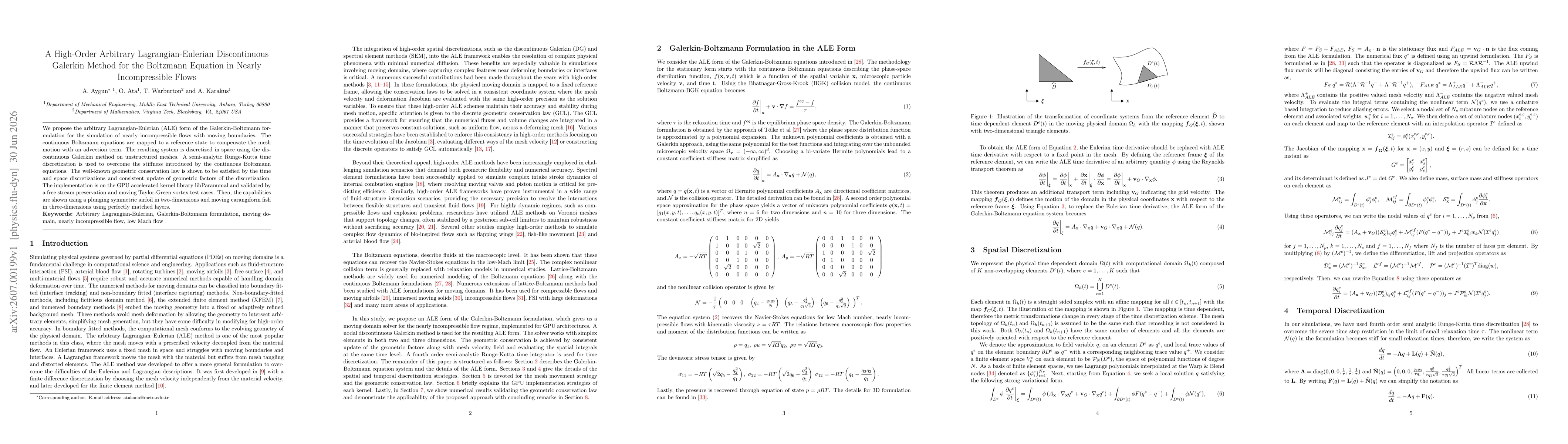 Thumbnail for A High-Order Arbitrary Lagrangian-Eulerian Discontinuous Galerkin Method for the Boltzmann Equation in Nearly Incompressible Flows