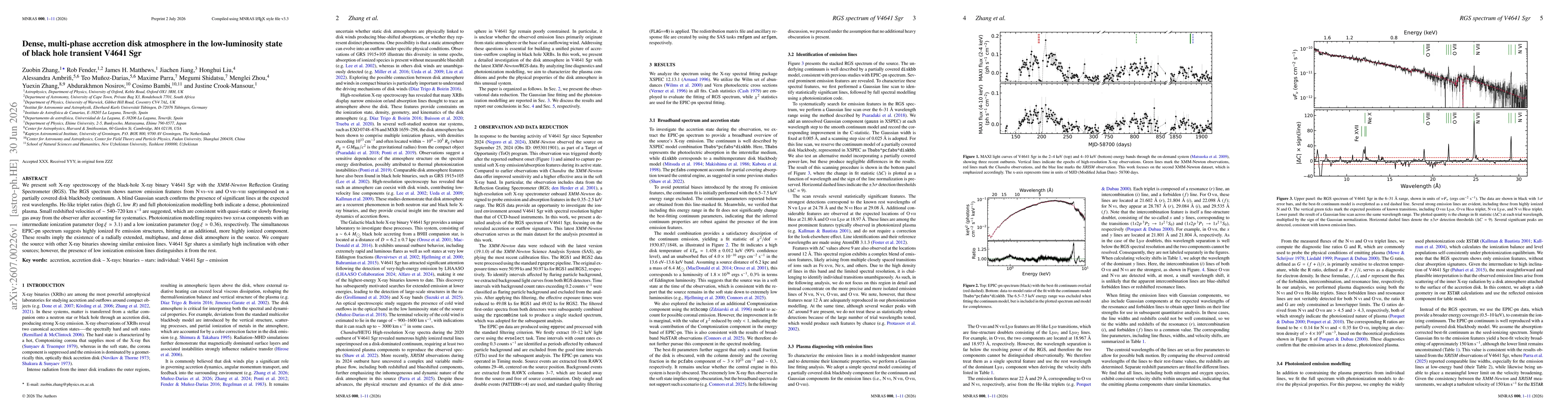 Thumbnail for Dense, multi-phase accretion disk atmosphere in the low-luminosity state of black hole transientV4641 Sgr