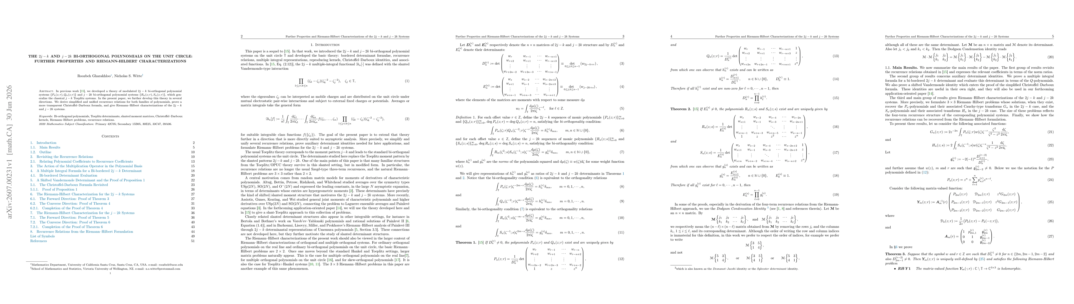 Thumbnail for The $2j-k$ and $j-2k$ Bi-orthogonal Polynomials on the Unit Circle: Further Properties and Riemann-Hilbert Characterizations