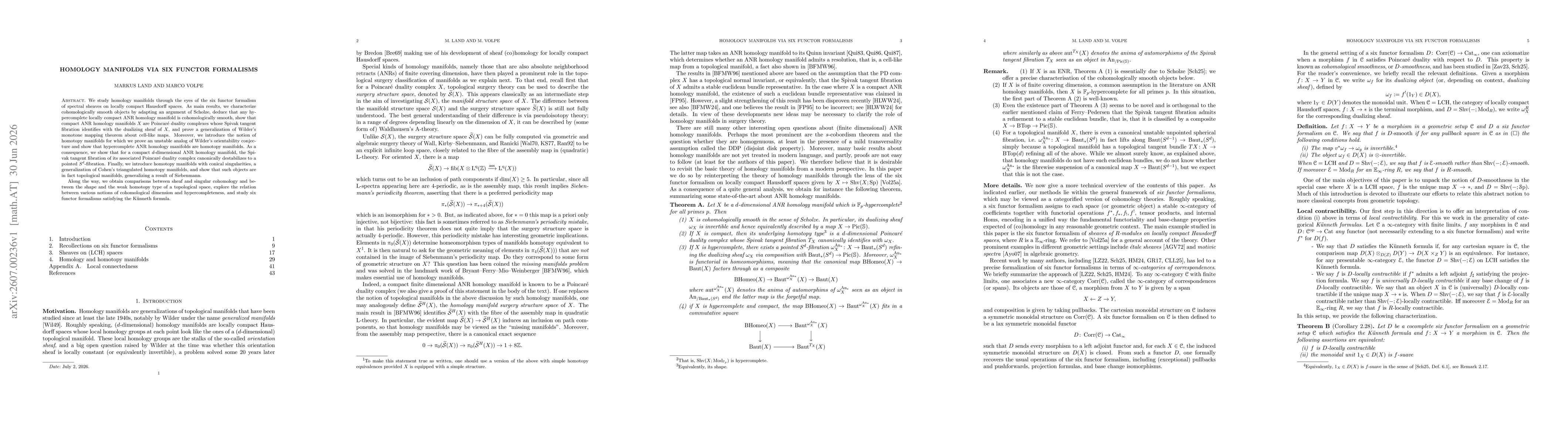 Thumbnail for Homology manifolds via six functor formalisms