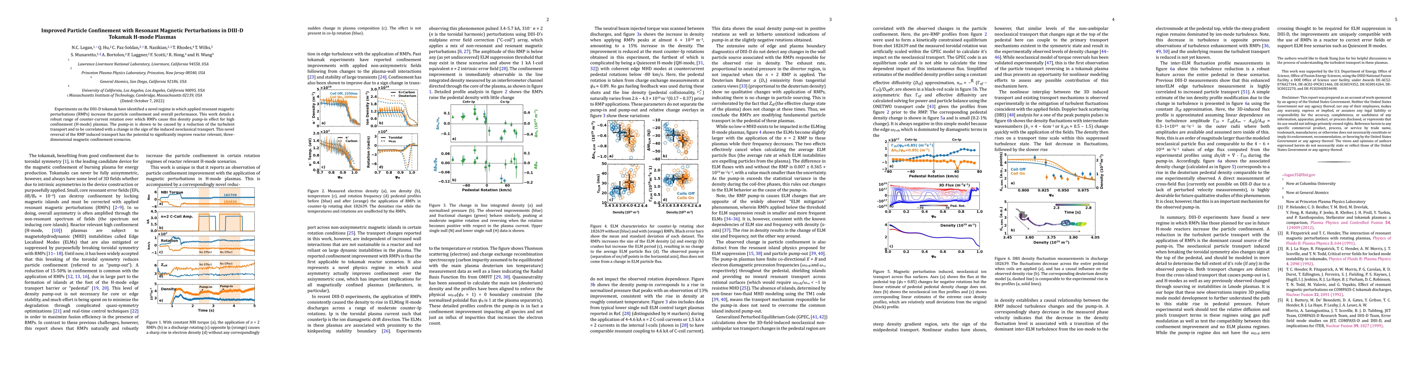 Thumbnail for Improved Particle Confinement with Resonant Magnetic Perturbations in DIII-D Tokamak H-Mode Plasmas