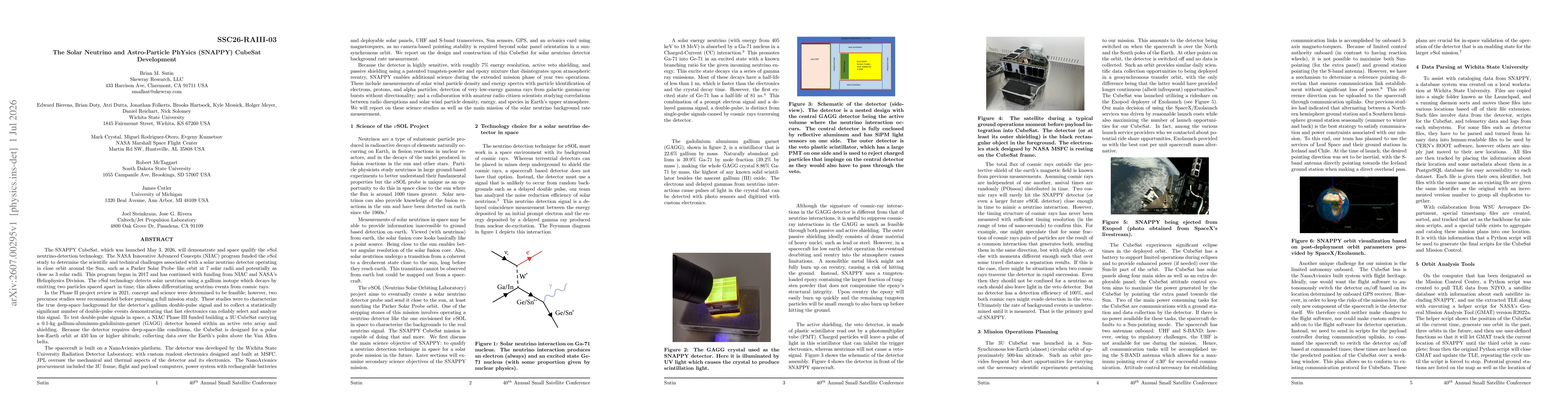 Thumbnail for The Solar Neutrino and Astro-Particle PhYsics (SNAPPY) CubeSat Development