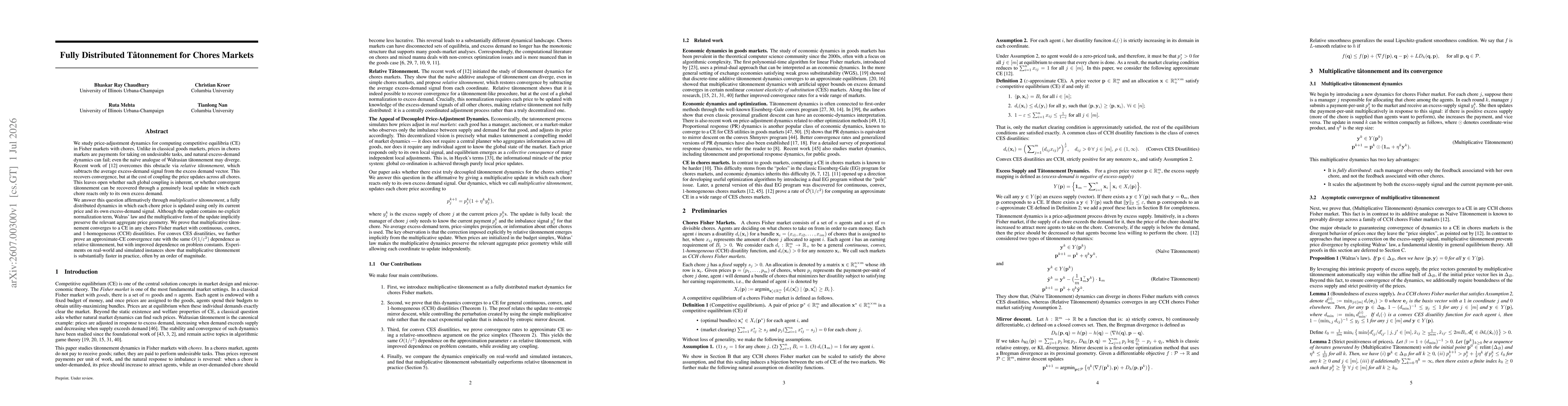 Thumbnail for Fully Distributed Tâtonnement for Chores Markets