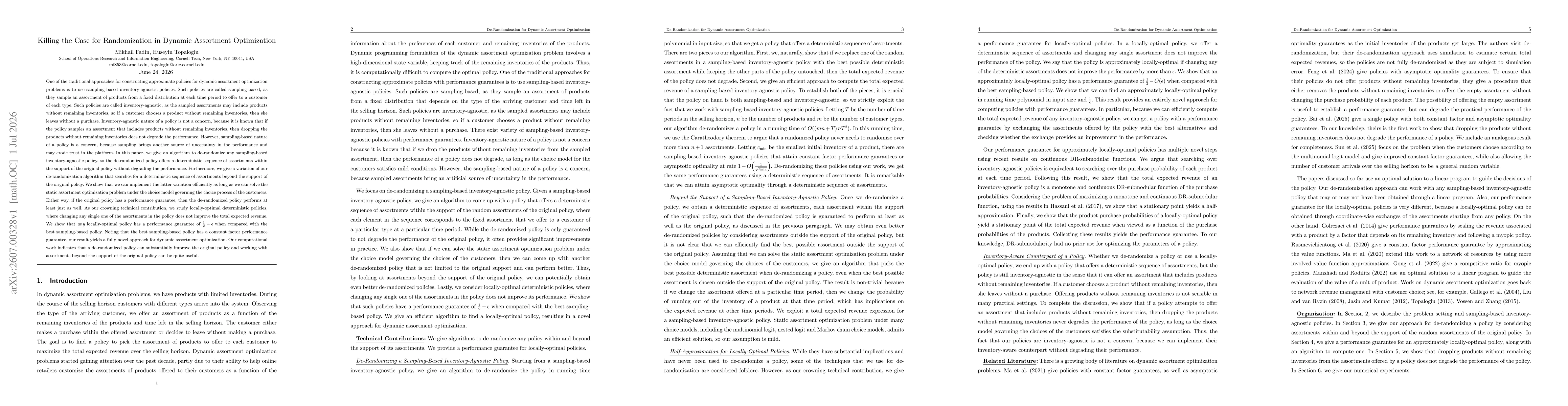 Thumbnail for Killing the Case for Randomization in Dynamic Assortment Optimization