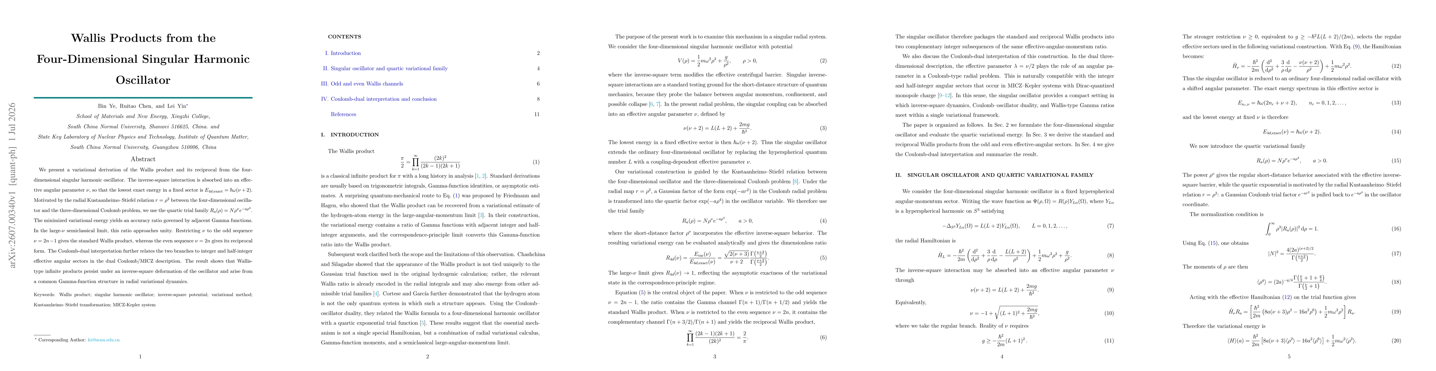 Thumbnail for Wallis Products from the Four-Dimensional Singular Harmonic Oscillator