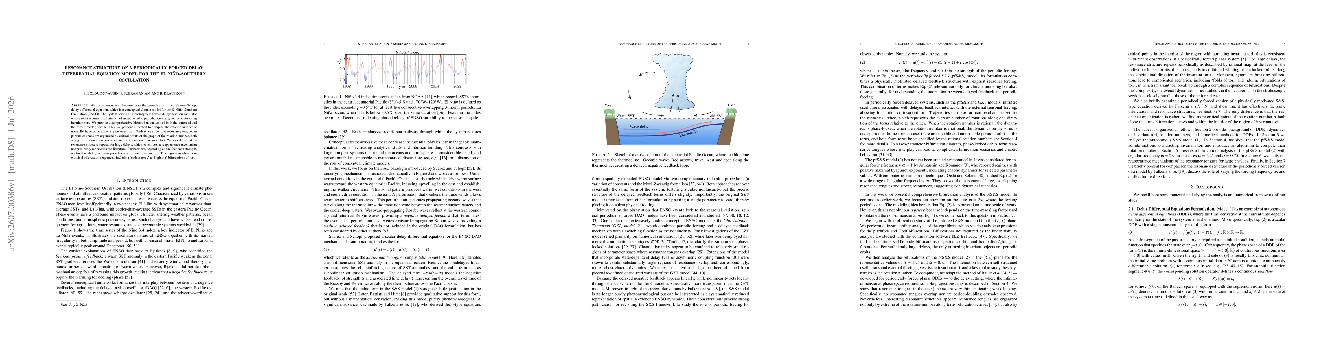 Thumbnail for Resonance structure of a periodically forced delay differential equation model for the El Niño--Southern Oscillation