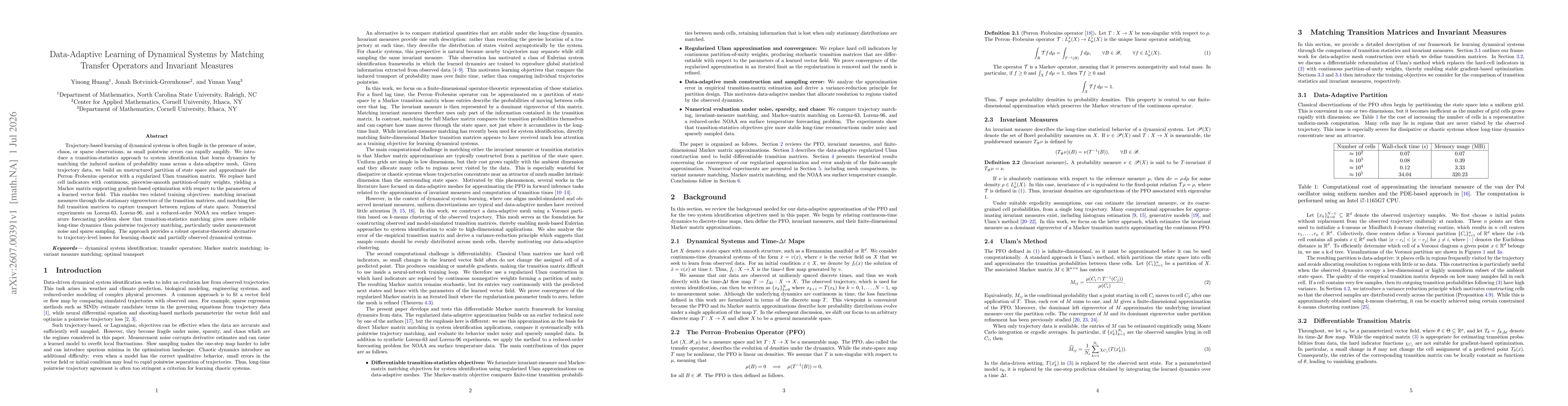 Thumbnail for Data-Adaptive Learning of Dynamical Systems by Matching Transfer Operators and Invariant Measures