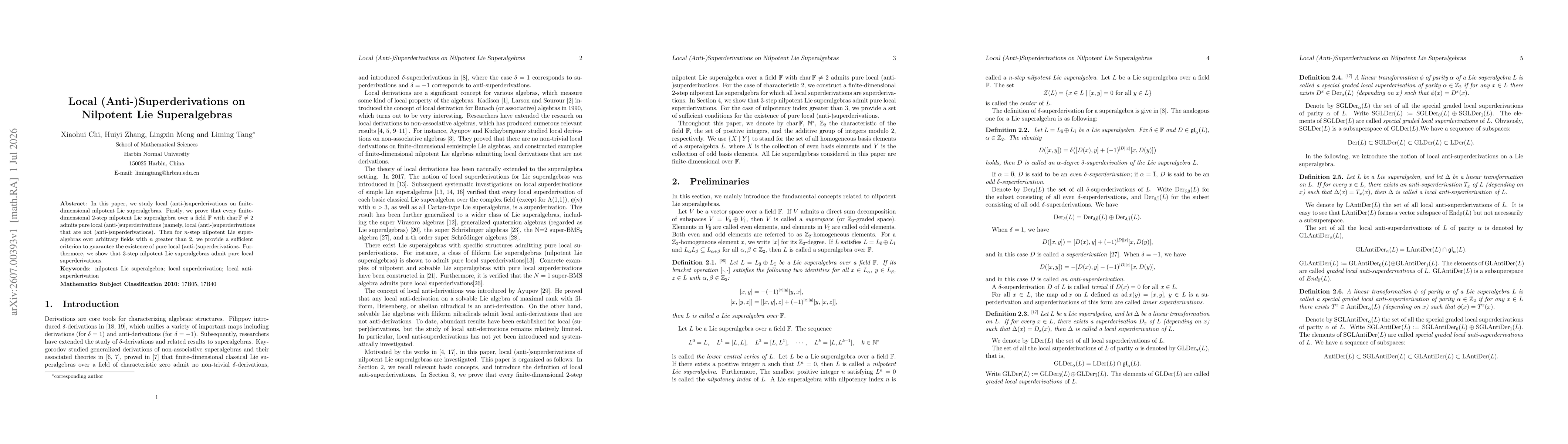 Thumbnail for Local (Anti-)Superderivations on Nilpotent Lie Superalgebras