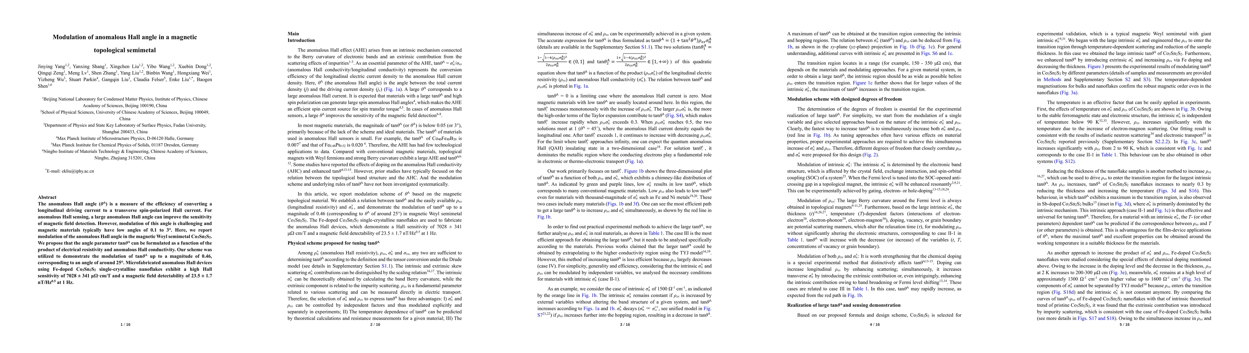 Thumbnail for Modulation of anomalous Hall angle in a magnetic topological semimetal