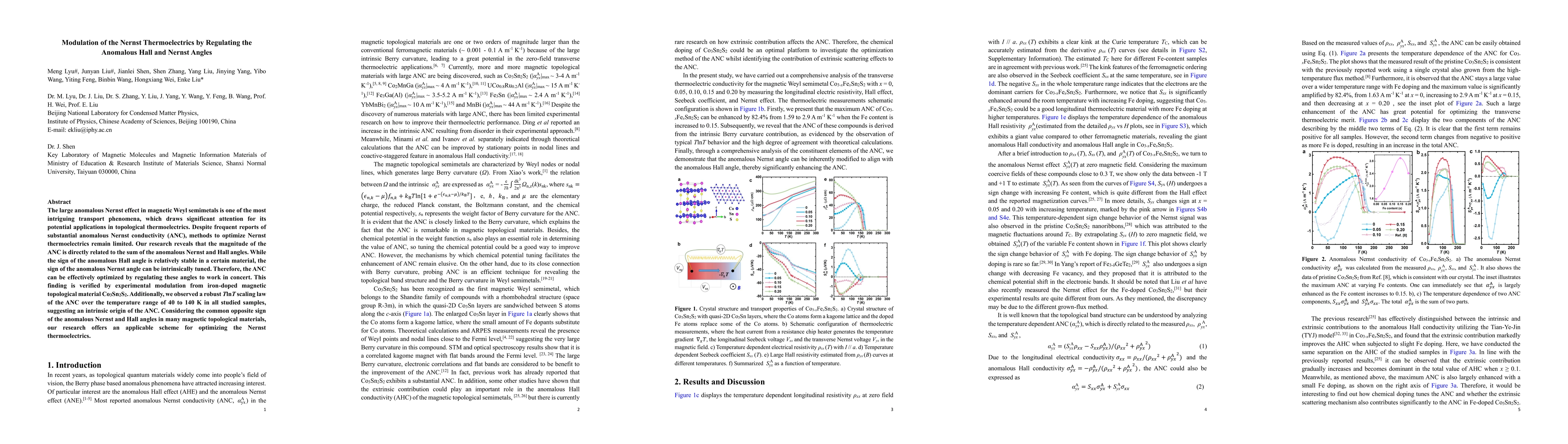 Thumbnail for Modulation of the Nernst Thermoelectrics by Regulating the Anomalous Hall and Nernst Angles