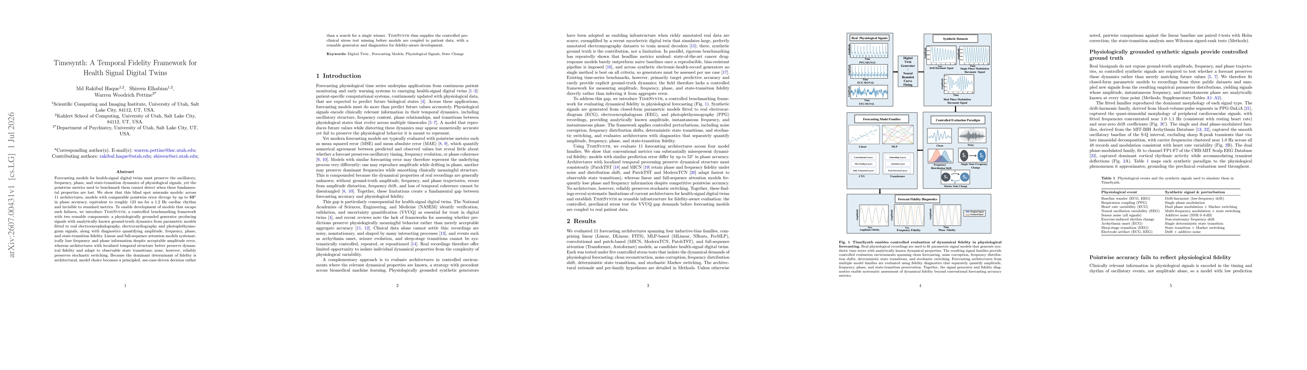 Thumbnail for Timesynth: A Temporal Fidelity Framework for Health Signal Digital Twins