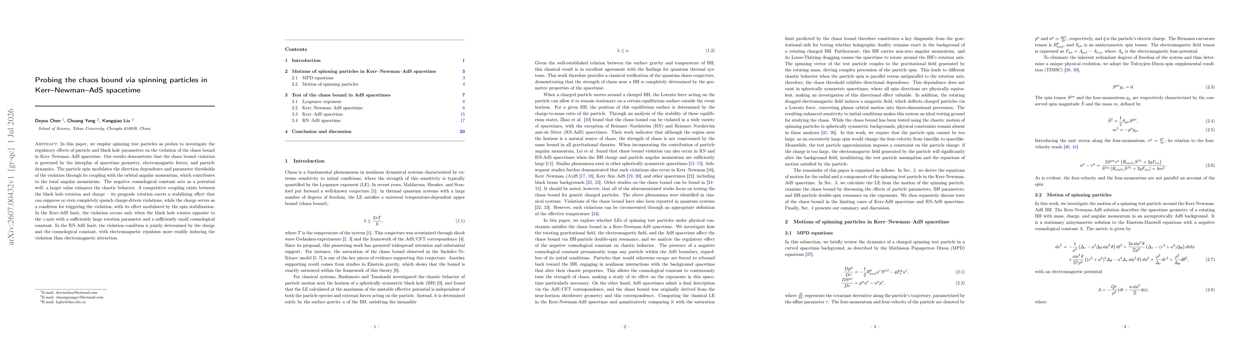 Thumbnail for Probing the chaos bound via spinning particles in Kerr-Newman-AdS spacetime
