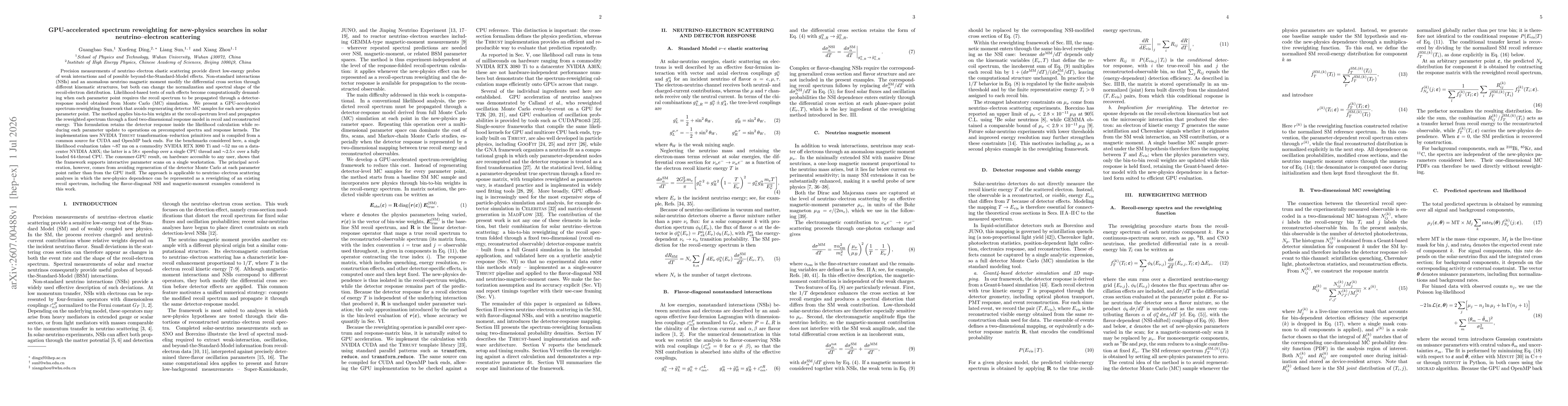 Thumbnail for GPU-accelerated spectrum reweighting for new-physics searches in solar neutrino--electron scattering