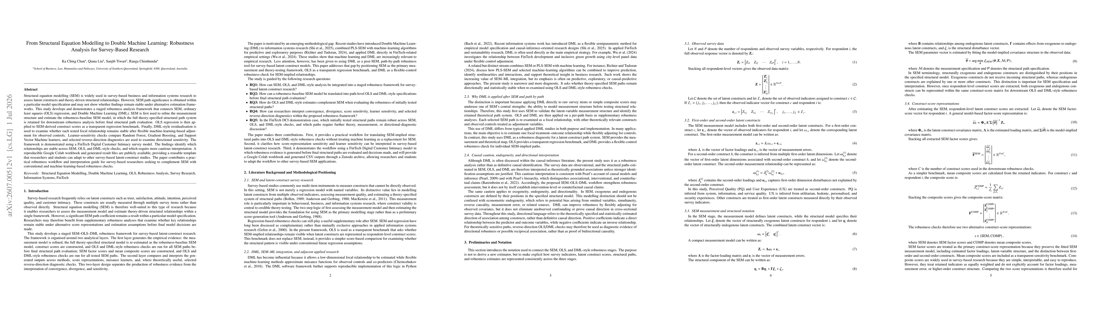 Thumbnail for From Structural Equation Modelling to Double Machine Learning: Robustness Analysis for Survey-Based Research