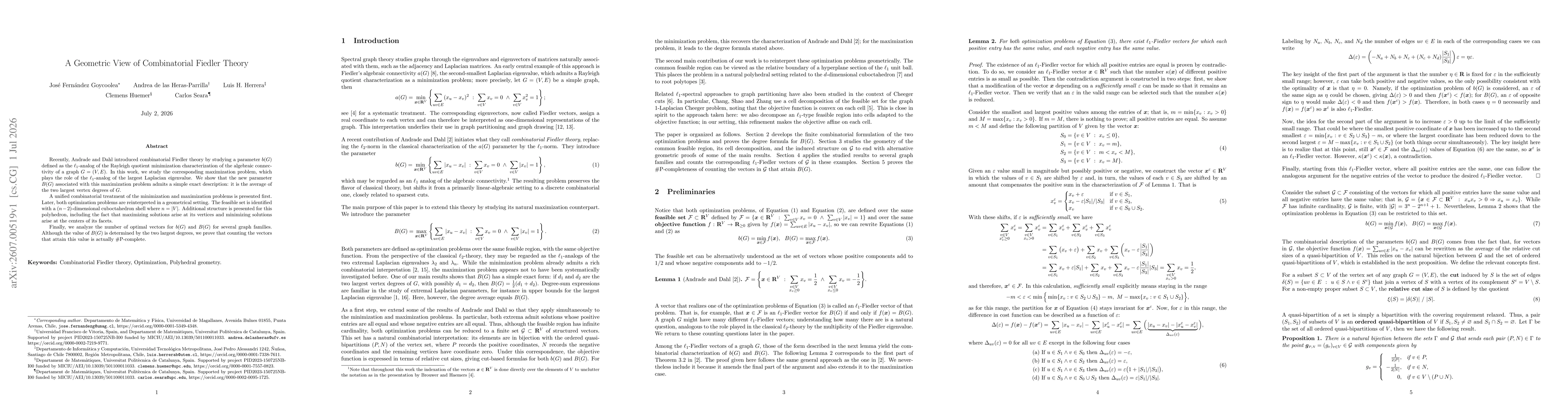 Thumbnail for A Geometric View of Combinatorial Fiedler Theory