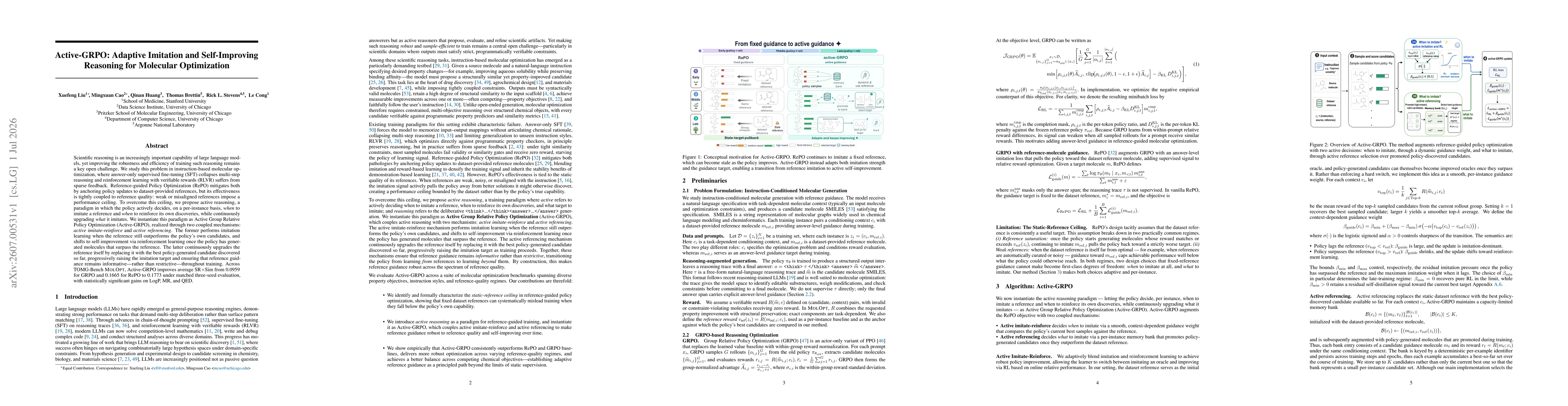 Thumbnail for Active-GRPO: Adaptive Imitation and Self-Improving Reasoning for Molecular Optimization