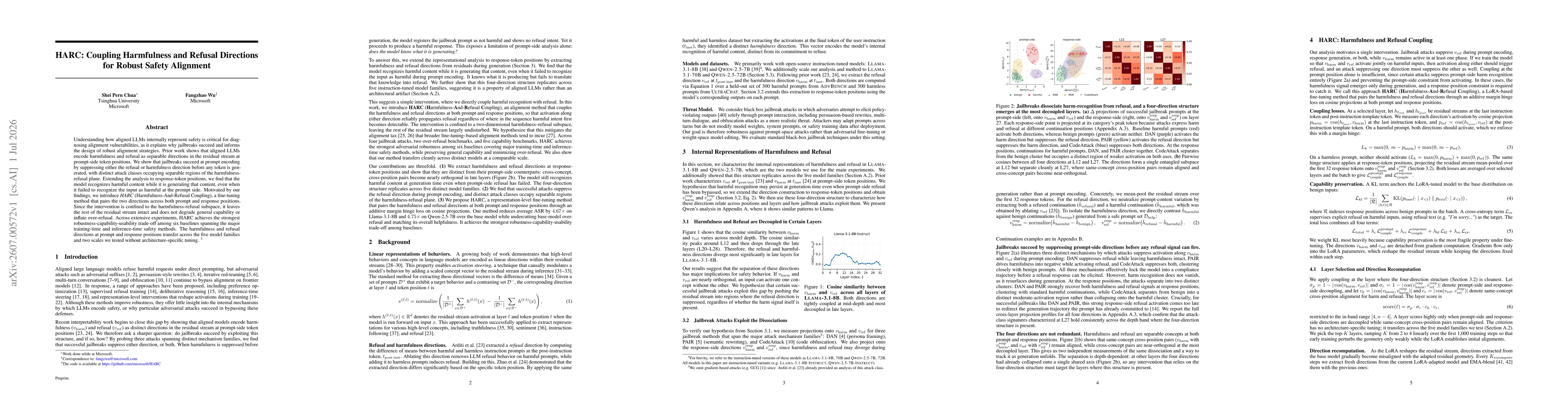 Thumbnail for HARC: Coupling Harmfulness and Refusal Directions for Robust Safety Alignment
