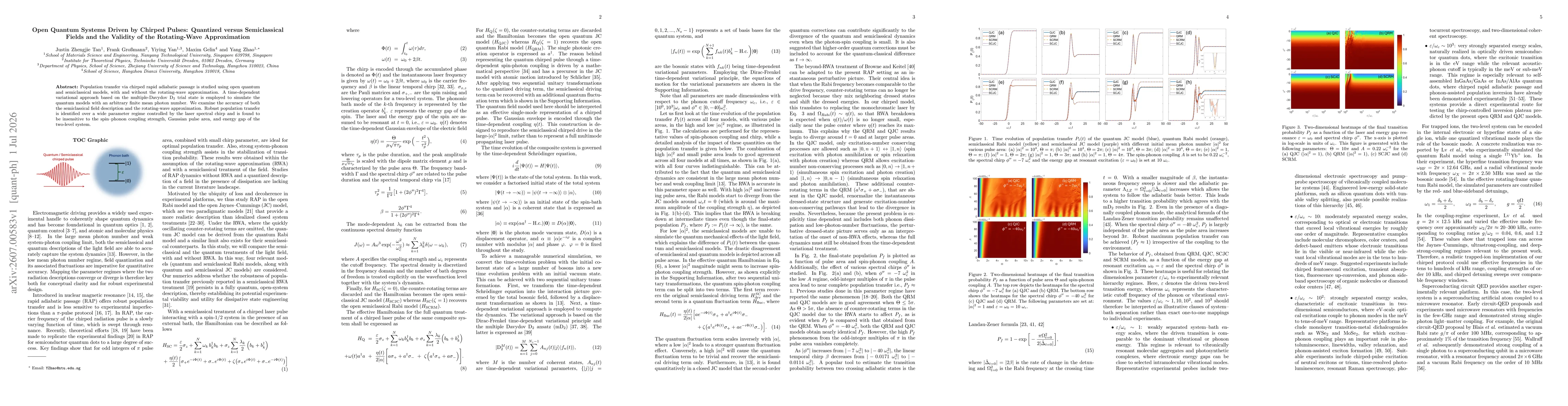 Thumbnail for Open Quantum Systems Driven by Chirped Pulses: Quantized versus Semiclassical Fields and the Validity of the Rotating-Wave Approximation