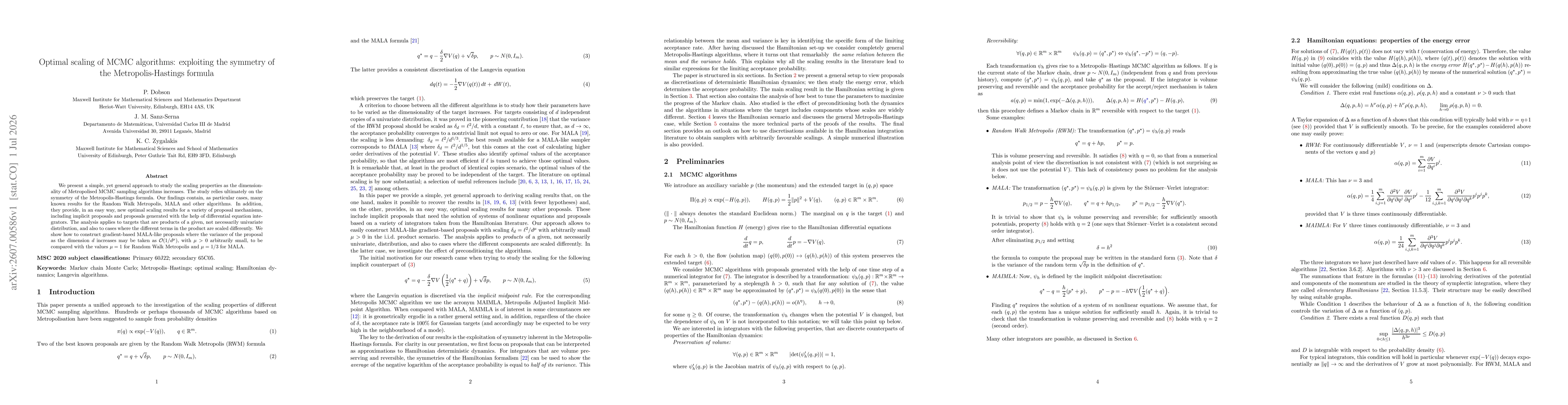 Thumbnail for Optimal scaling of MCMC algorithms: exploiting the symmetry of the Metropolis-Hastings formula