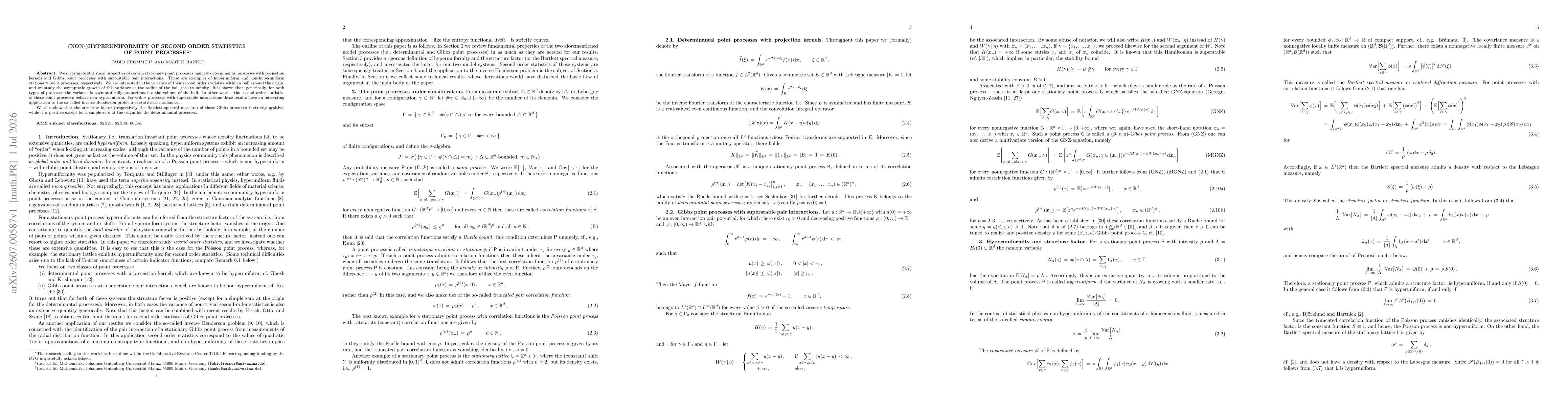 Thumbnail for (Non-)Hyperuniformity of Second Order Statistics of Point Processes