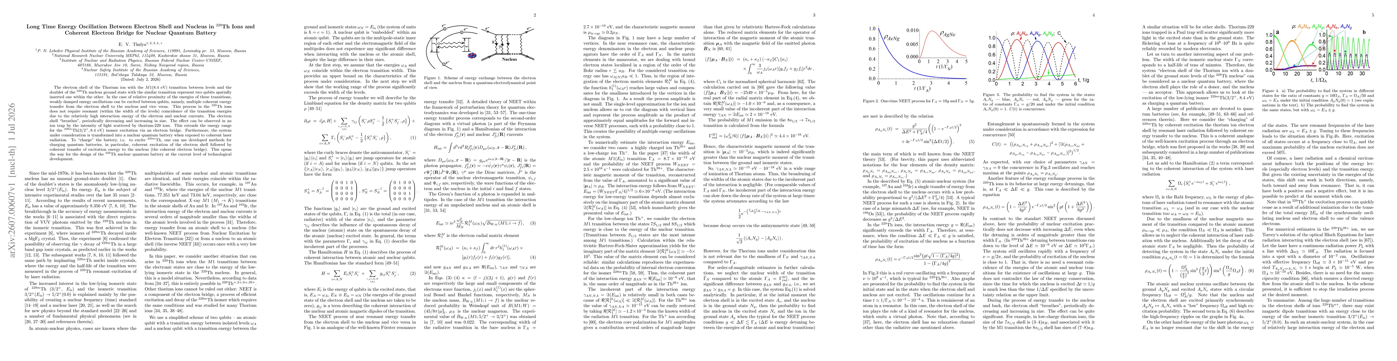 Thumbnail for Long Time Energy Oscillation Between Electron Shell and Nucleus in $^{229}$Th Ions and Coherent Electron Bridge for Nuclear Quantum Battery