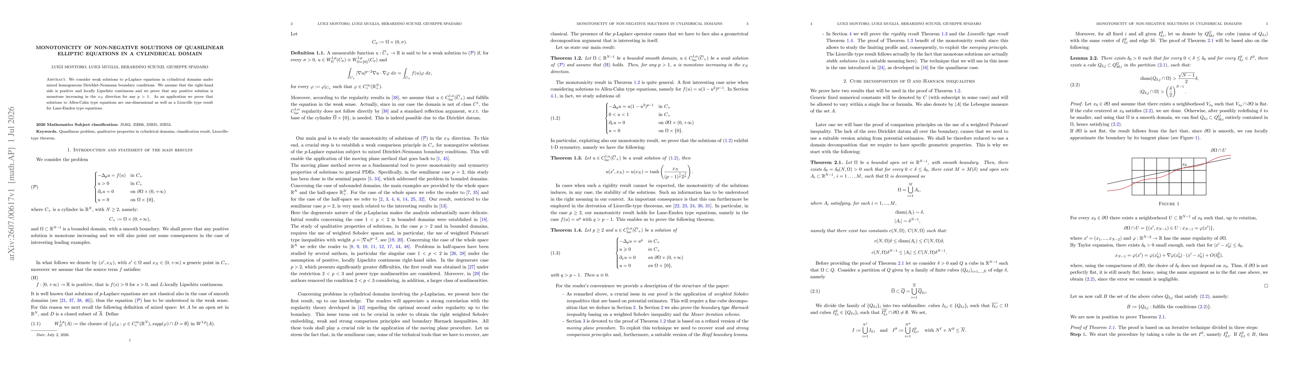 Thumbnail for Monotonicity of non-negative solutions of quasilinear elliptic equations in a cylindrical domain