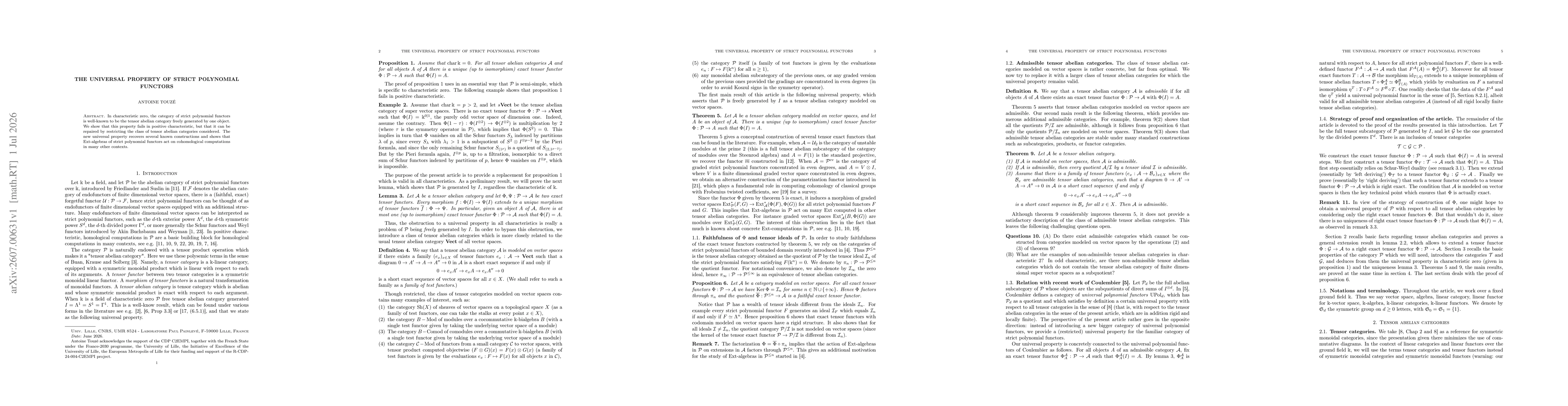 Thumbnail for The universal property of strict polynomial functors