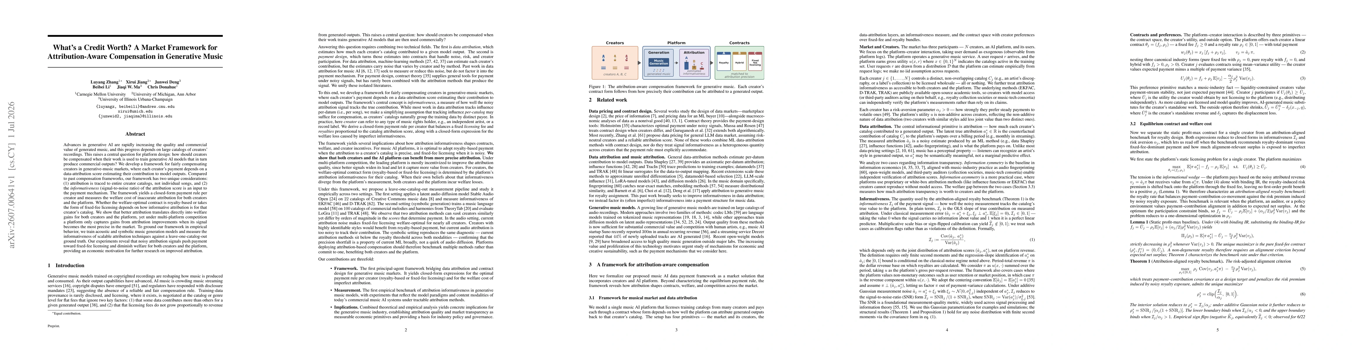 Thumbnail for What's a Credit Worth? A Market Framework for Attribution-Aware Compensation in Generative Music