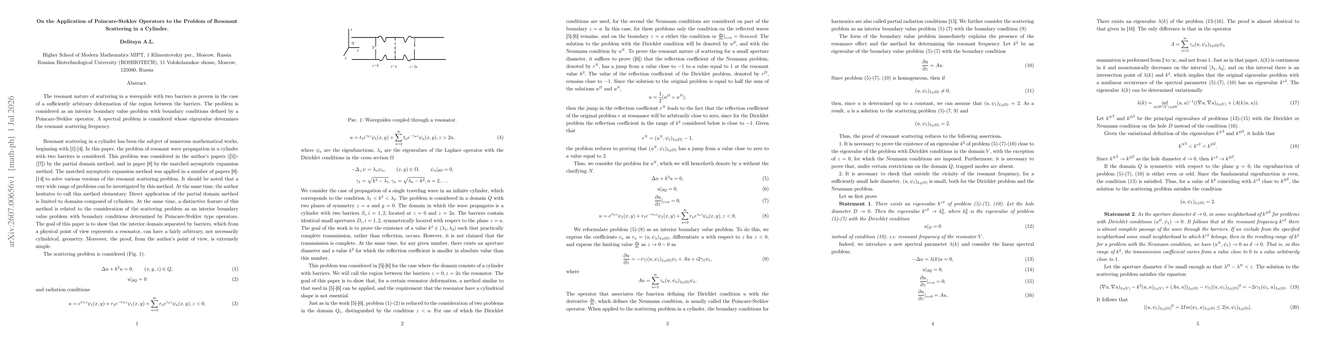 Thumbnail for On the Application of Poincare-Steklov Operators to the Problem of Resonant Scattering in a Cylinder