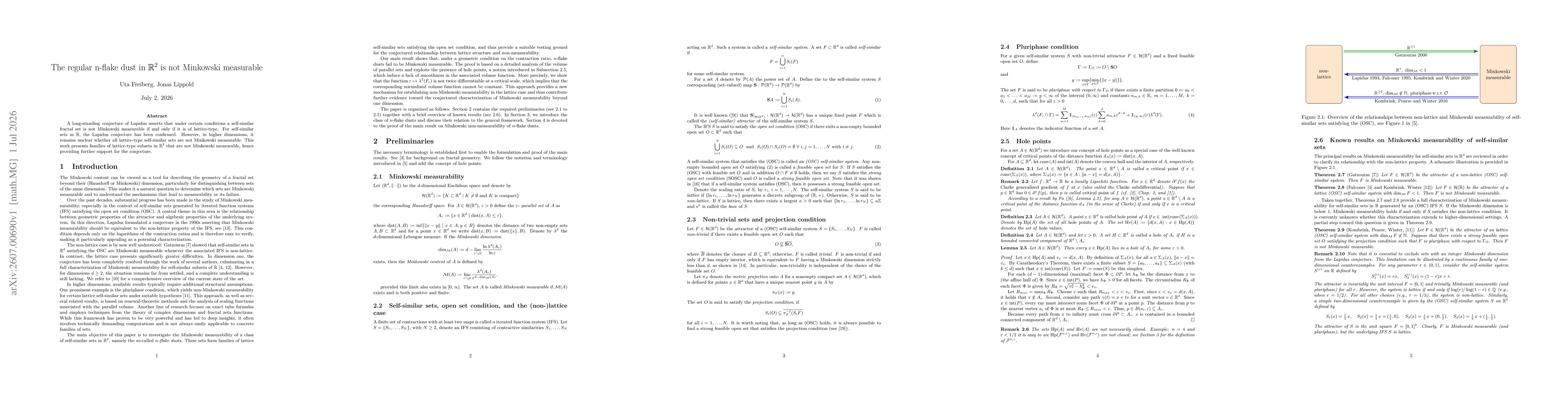 Thumbnail for The regular n-flake dust in $\mathbb{R}^2$ is not Minkowski measurable