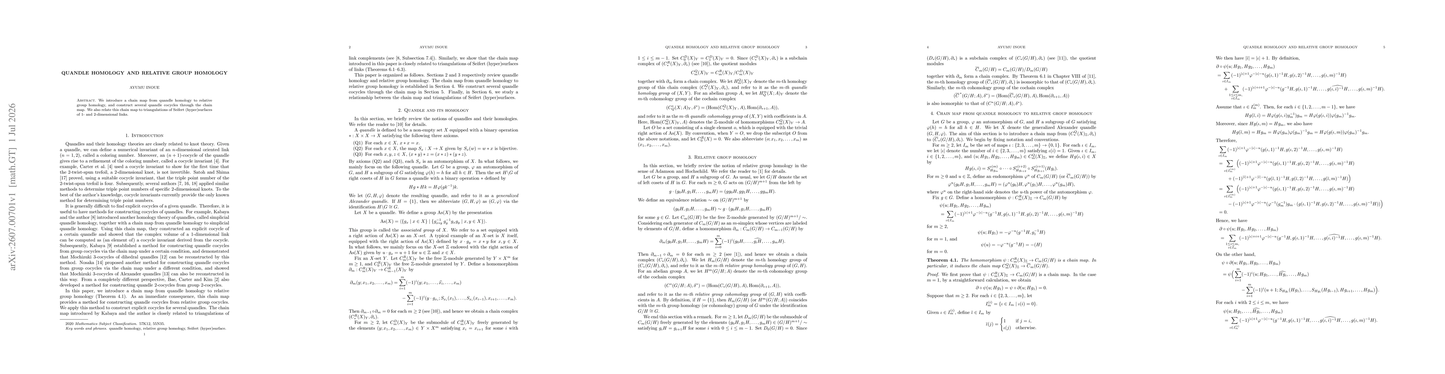 Thumbnail for Quandle homology and relative group homology