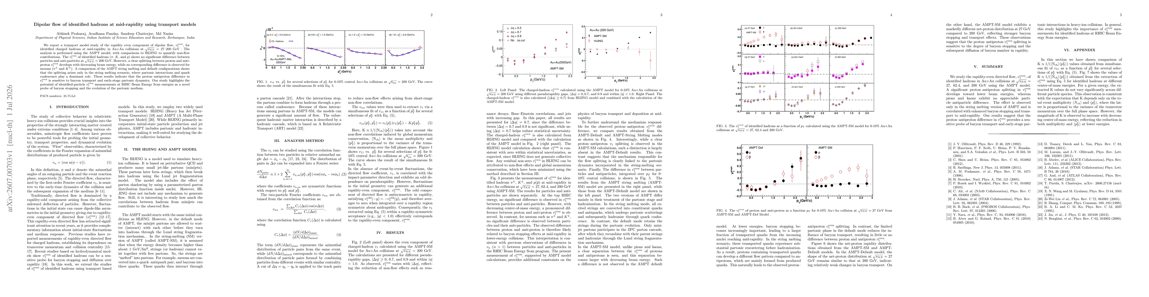 Thumbnail for Dipolar flow of identified hadrons at mid-rapidity using transport models