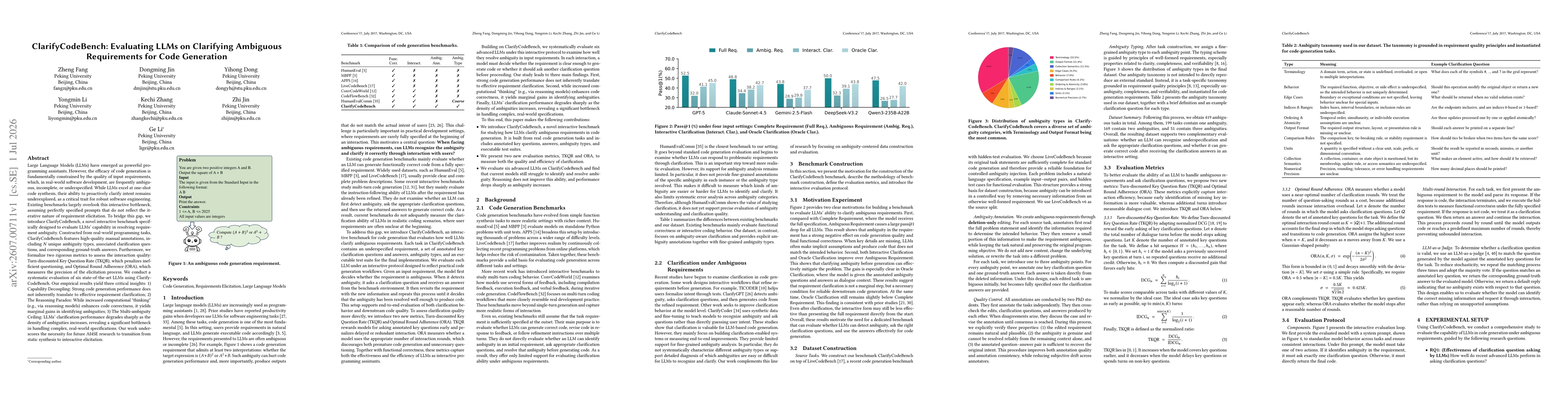 Thumbnail for ClarifyCodeBench: Evaluating LLMs on Clarifying Ambiguous Requirements for Code Generation