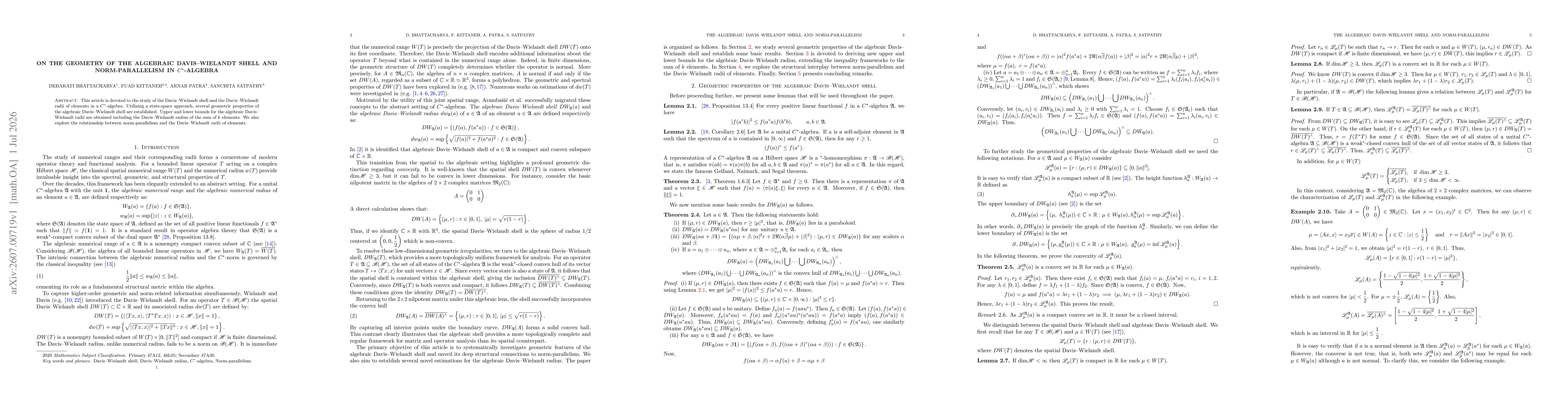 Thumbnail for On the geometry of the algebraic Davis--Wielandt shell and norm-parallelism in $C^*$-algebra