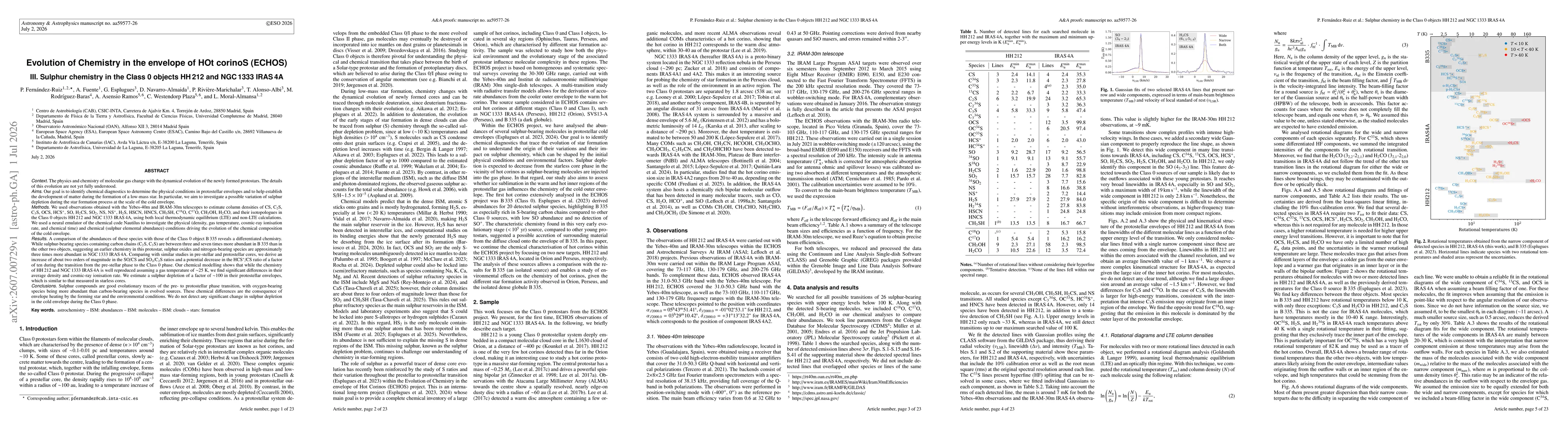Thumbnail for Evolution of Chemistry in the envelope of HOt corinoS (ECHOS). III. Sulphur chemistry in the Class 0 objects HH 212 and NGC 1333 IRAS 4A