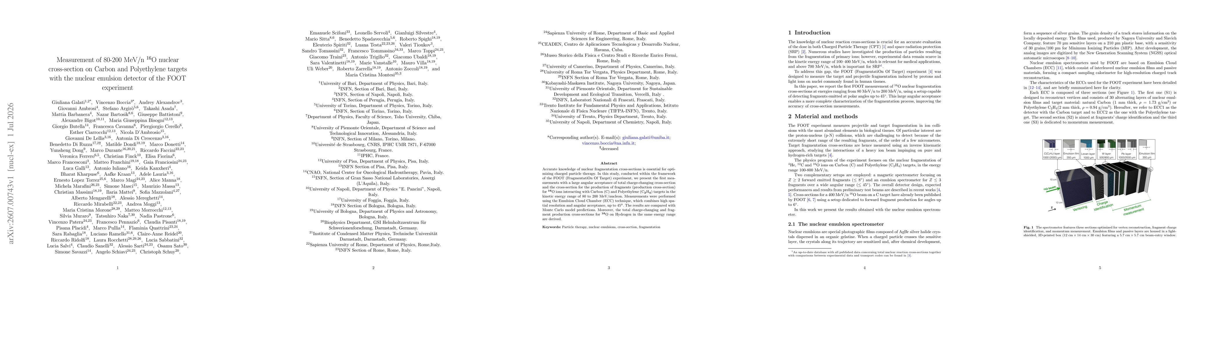 Thumbnail for Measurement of 80-200 MeV/n $^{16}$O nuclear cross-section on Carbon and Polyethylene targets with the nuclear emulsion detector of the FOOT experiment
