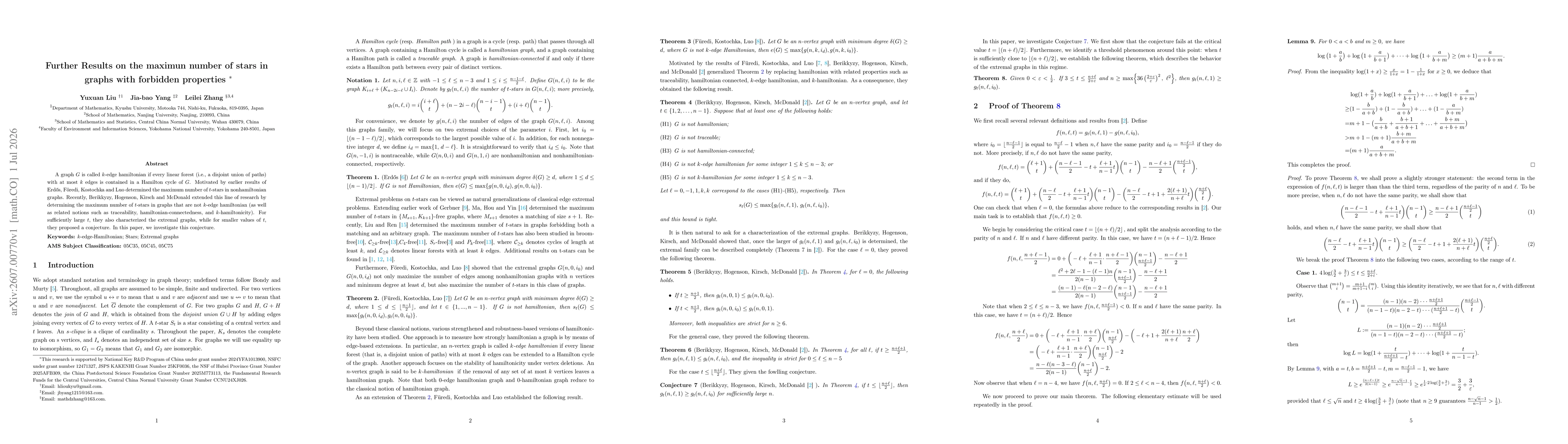 Thumbnail for Further Results on the maximun number of stars in graphs with forbidden properties