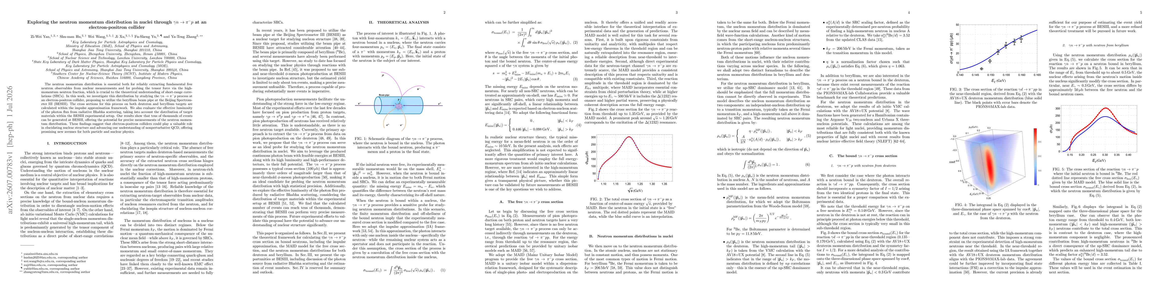 Thumbnail for Exploring the neutron momentum distribution in nuclei through $γn \to π^- p$ at an electron-positron collider